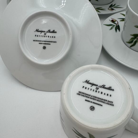 Pottery Barn Monique Lhuillier Olive Orchard 4 Cups and 4 Saucers - Picture 6 of 11